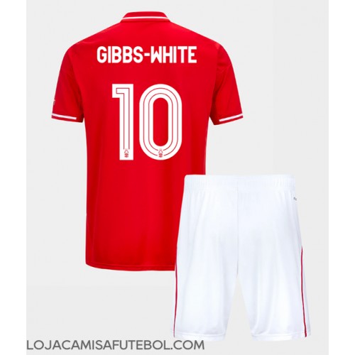 Camisa de Futebol Nottingham Forest Morgan Gibbs-White #10 Equipamento Principal Infantil 2025-26 Manga Curta (+ Calças curtas)